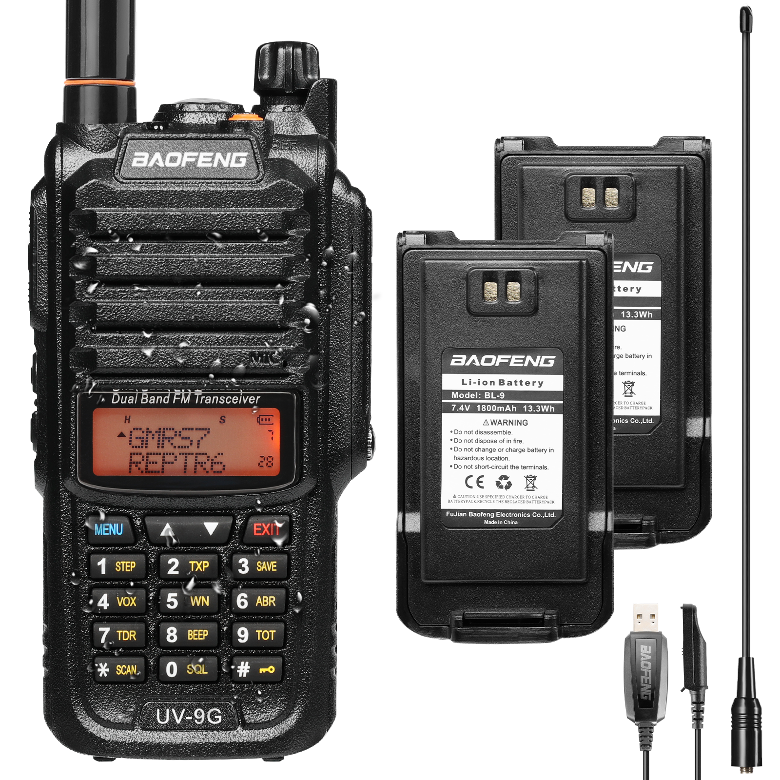 2x Baofeng Uv-9r Plus Walkie Talkie Vhf Uhf Dual Band 15w Handheld