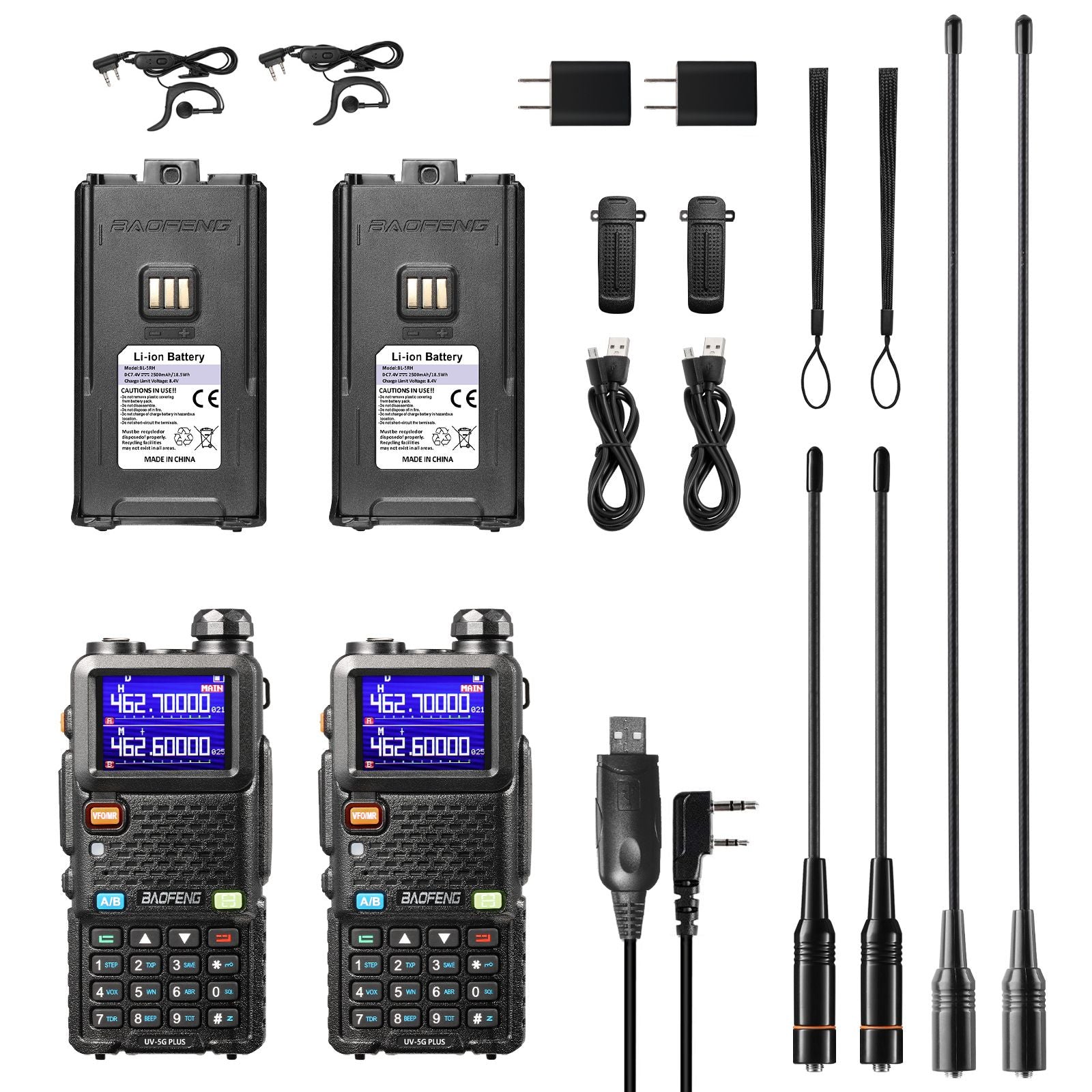 4 Pack BAOFENG UV-5X (UV-5G) GMRS Radio, Long Range Walkie Talkies with 2  Pcs 3800mAh Battery, Two Way Radio with Speaker Mic, GMRS Handheld Radio  for