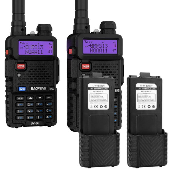 UV-5G GMRS Radio with Extended 3800mAh Battery [2 Pack] Baofeng