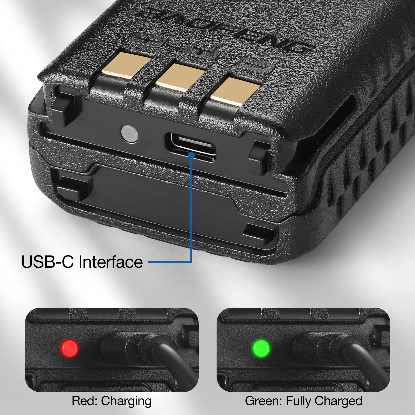 Battery 3800mAh for Baofeng UV-5R wIth USB-C Port