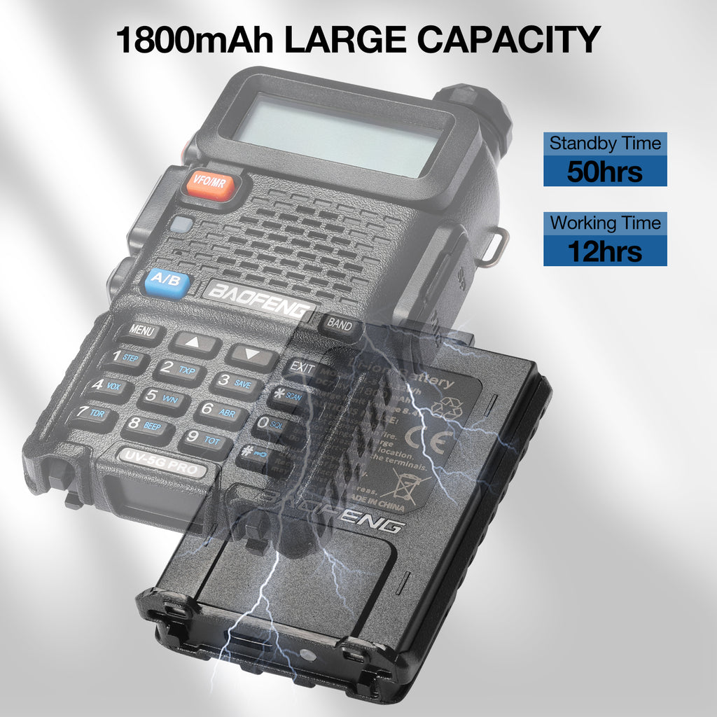 Battery 1800mAh for Baofeng UV-5R wIth USB-C Port
