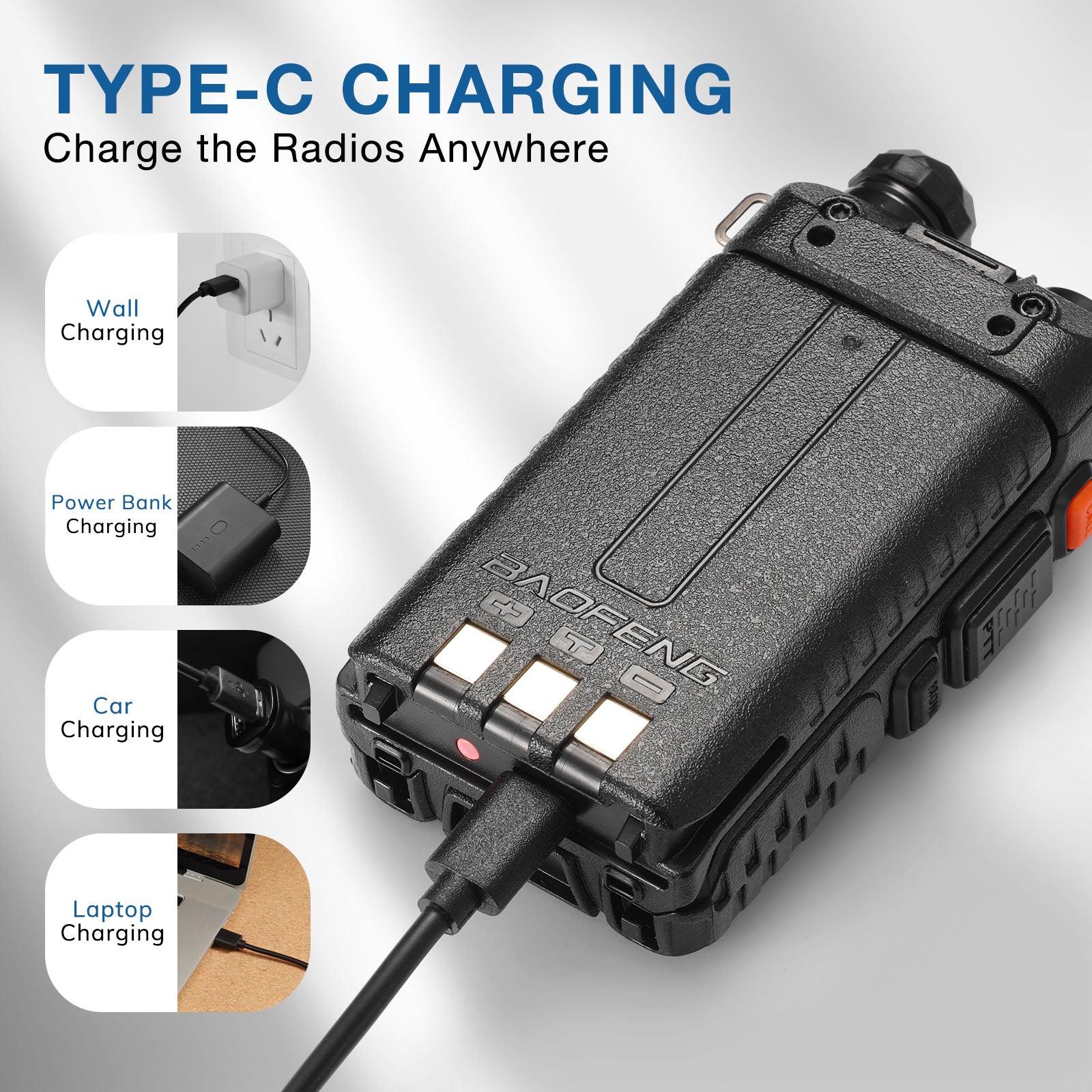 Battery 1800mAh for Baofeng UV-5R wIth USB-C Port