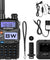 Baofeng UV-5RA walkie talkie with accessories on a white background