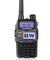 Black Baofeng UV-5RA walkie-talkie with digital display on a white background
