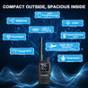 UV-5R Mini with features listed on a blue circuit board background