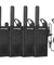 Four BF-T26 black walkie-talkies with earpieces on a white background