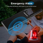 Emergency alarm BF-T26 with a person pressing a button, surrounded by a dark filter.