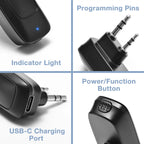 Close-up of Baofeng BT-A1D components with labels on a white background