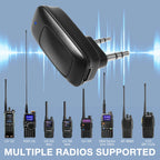 Black Baofeng BT-A1D wireless receiver with antennas and multiple radios on a blue background