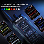 DM-32UV 10W Multi-Band DMR Radio with large color display and customizable font colors on a dark background