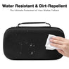 Black PB5 Walkie Talkie Carrying Case with water droplets and a hand wiping it, text 'Water Resistant & Dirt-Repellent' above.