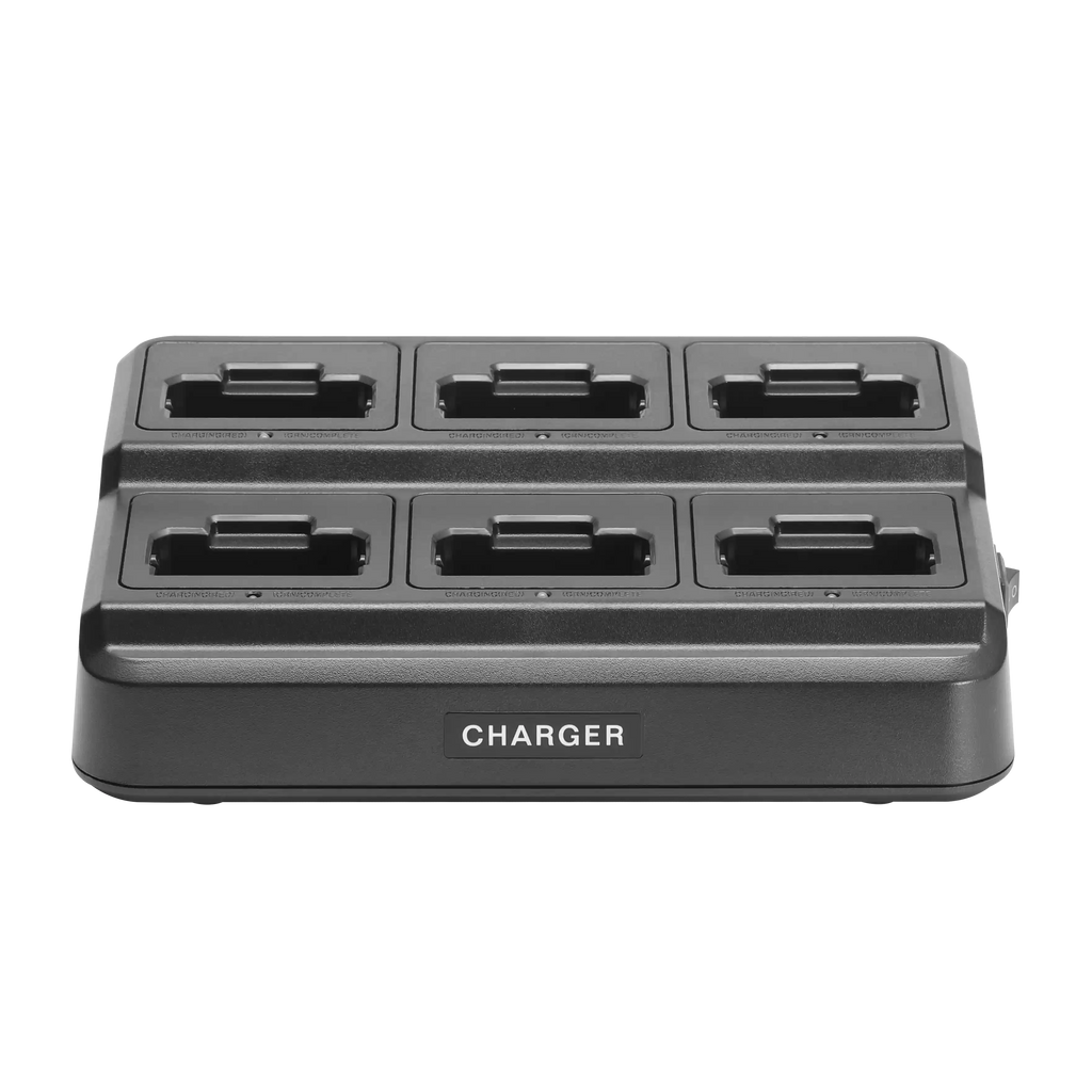 Black multiple-port charger on a white background