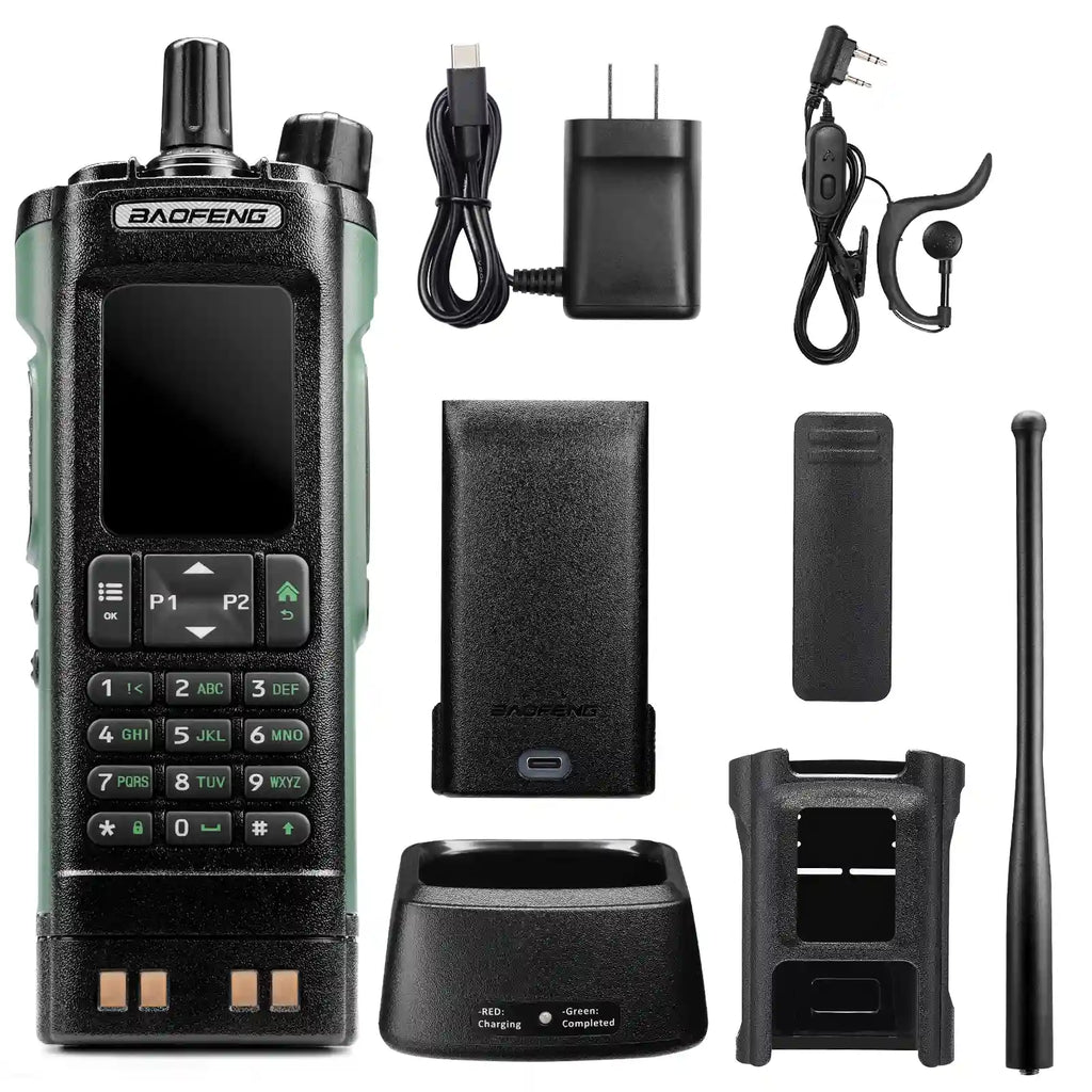 Baofeng UV-32 set with accessories on a white background