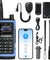 Collection of UV-7B including a blue walkie-talkie, smartphone, and accessories on a white background.