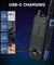 UV-7B Walkie talkie with USB-C charging options on a dark blue background