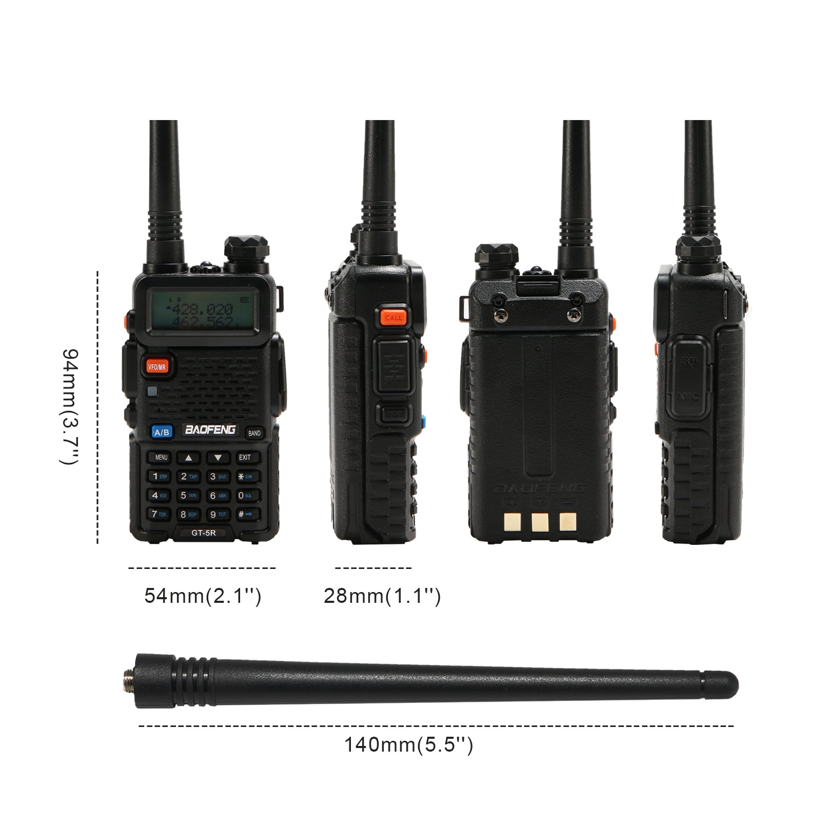  Baofeng UV-5R Two Way Radio Dual Band 144-148/420-450Mhz Walkie  Talkie 1800mAh Li-ion Battery(Black) : Electronics