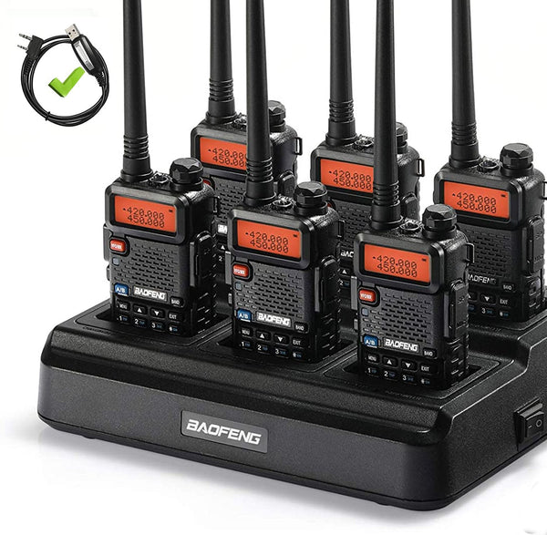 新品 BAOFENG UV-5R8W 2台セット 付属品多数 ロングアンテナ付 BAOFENG GT-5R [6 Packs + Six-way Charger + Programming Cable