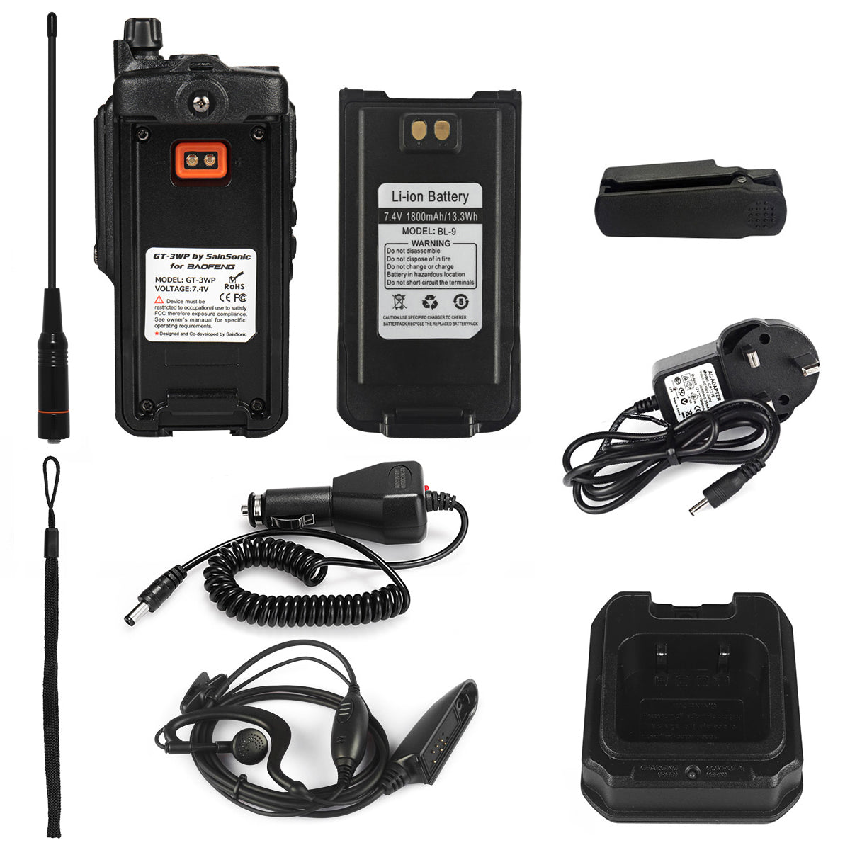 GT-3WP 5W/3W/1W Dual Band Radio package content