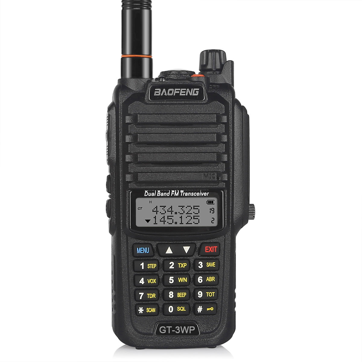Front view of the GT-3WP 5W/3W/1W Dual Band Radio Baofeng