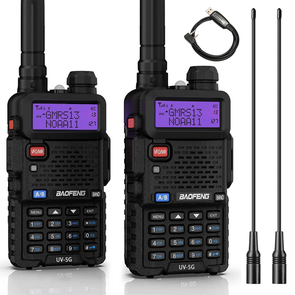 UV-5G 5W GMRS Radio Long Antenna Set [2 Pack] with programming cable