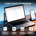 Laptop with smartphone and UV-5G Mini on a desk, displaying '4 Easy Ways to Program' text.