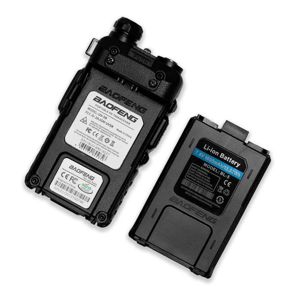 Baofeng UV-5R with battery pack installed