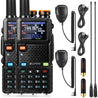 Two Baofeng UV-5RM Plus GPS  with accessories on a white background