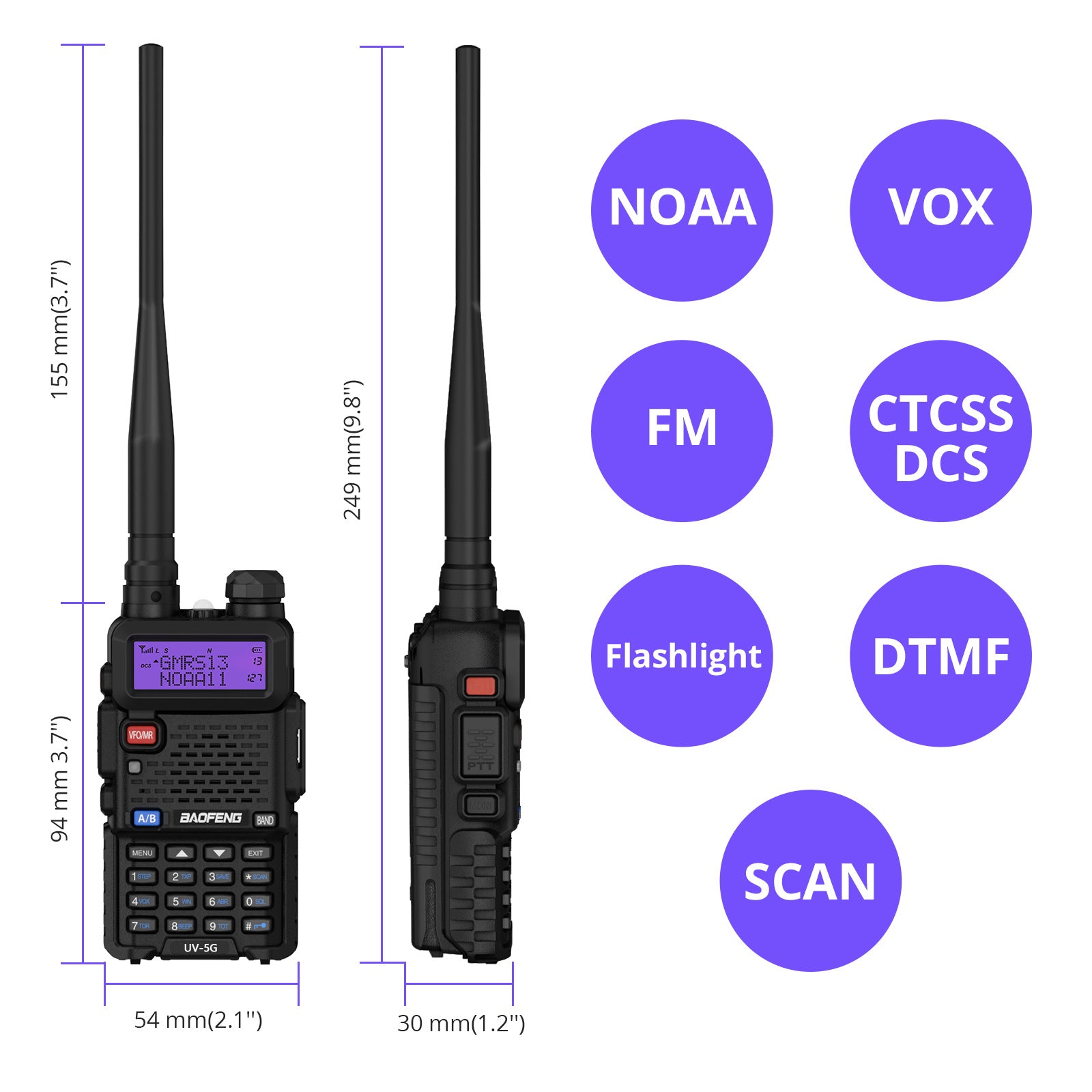 UV-5X (UV-5G) GMRS Radio size and functions