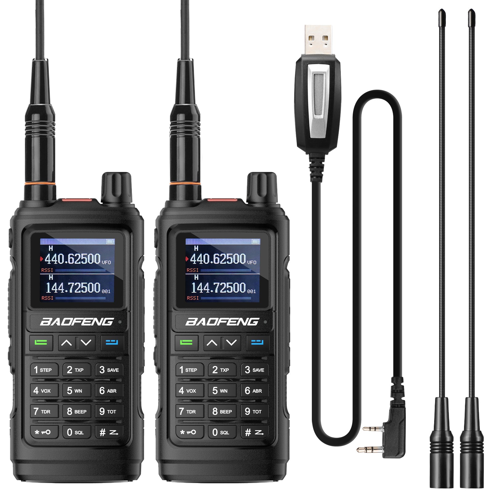 Front view of the UV-17R 5W Dual Band Radio 2 pcs [Long Antenna Set] Baofeng